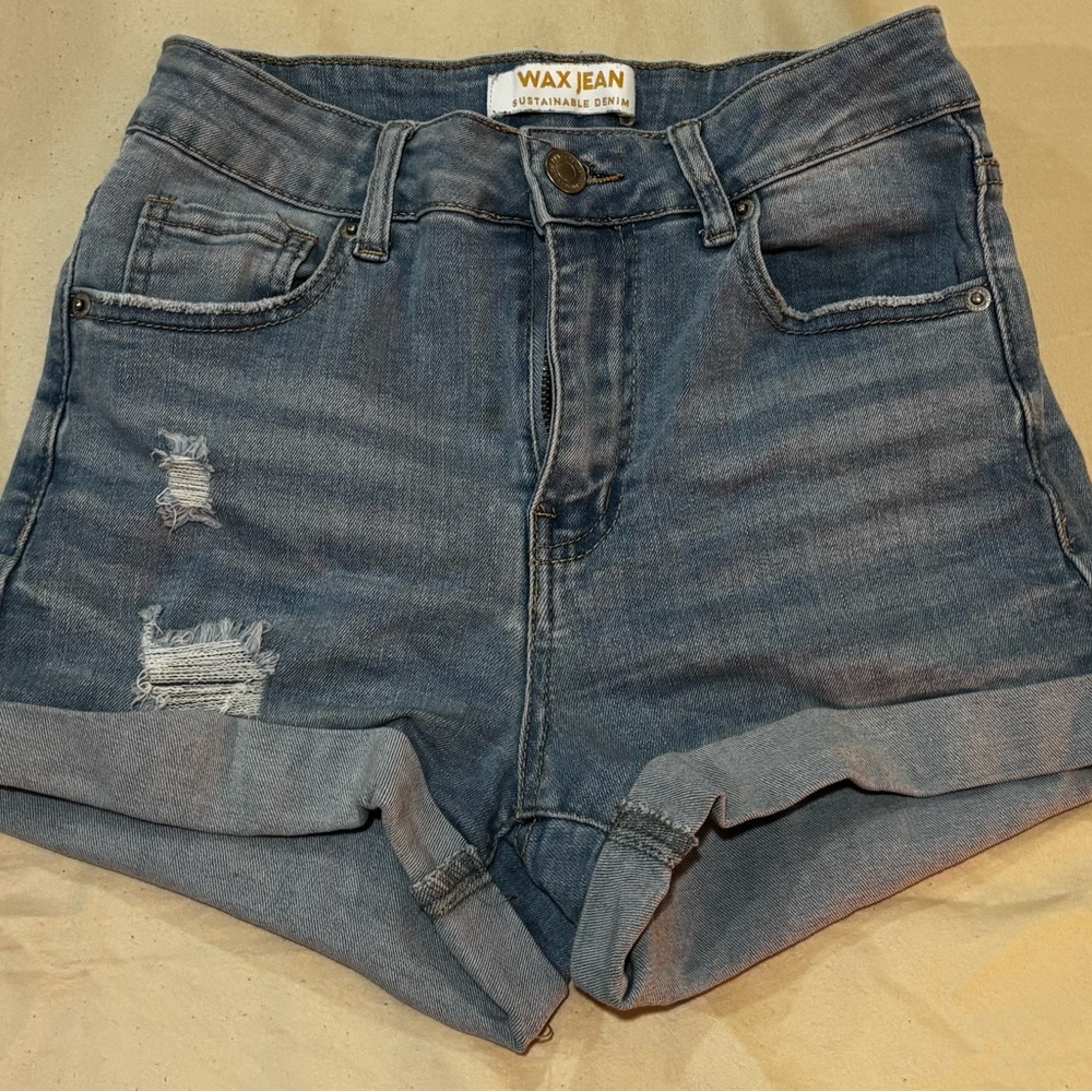 Wax Jean Distressed Blue Jean Shorts